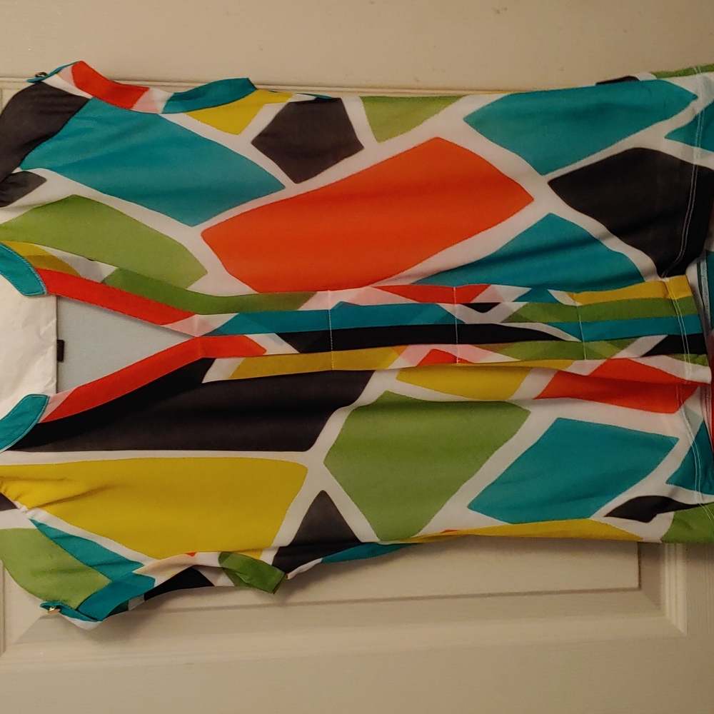 Worthington Multicolor Geometric V-Neck Cap Sleeve Top